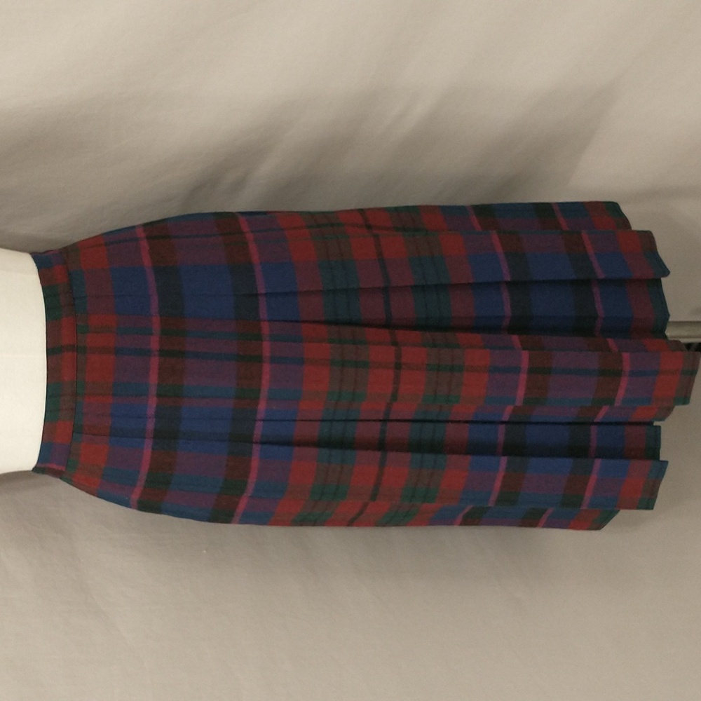 Vintage Pleated Plaid Skirt Wool USA Made Eye Catching Colors See Measurements